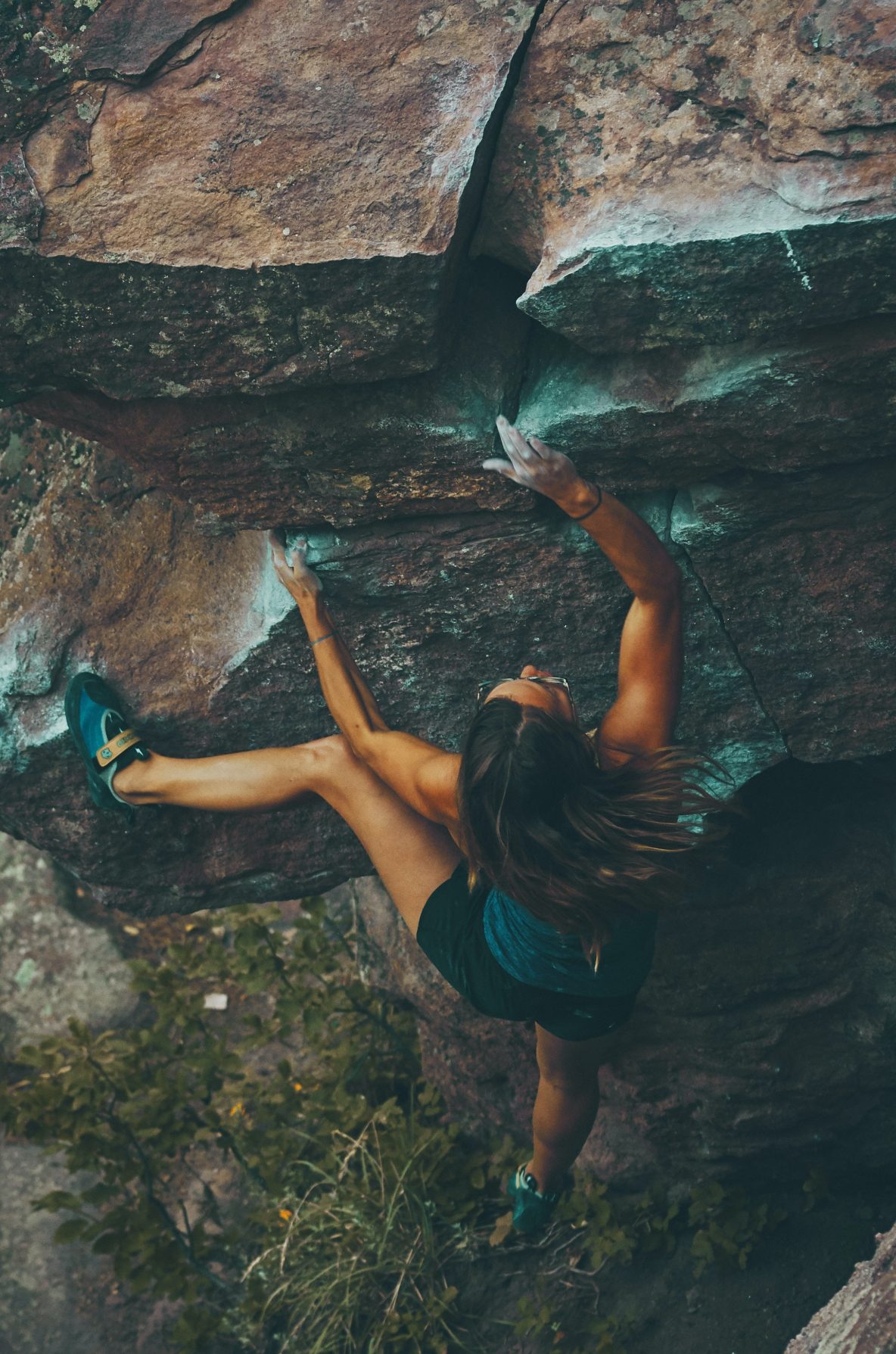 Woman rock climbing